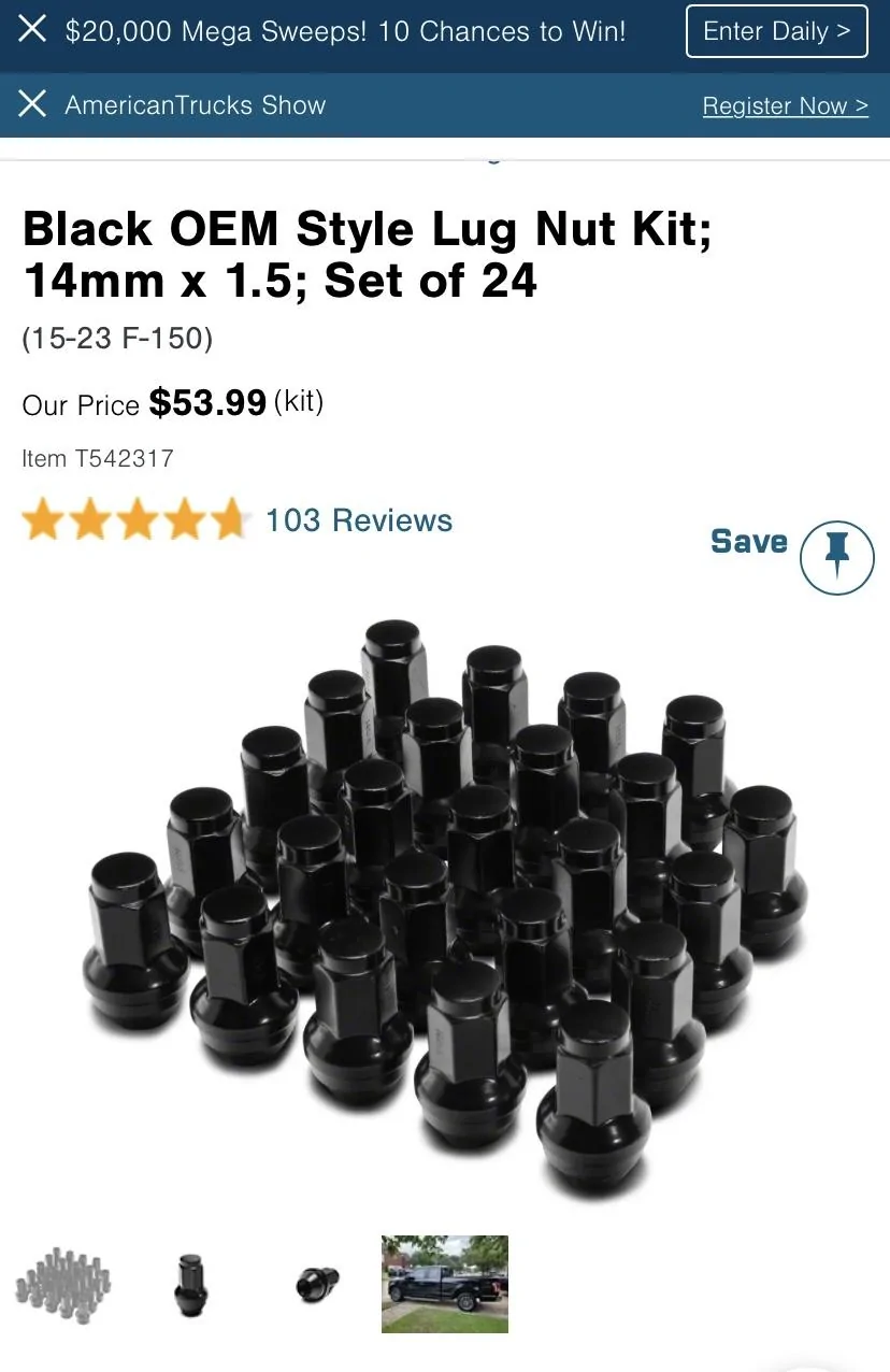 Ford F-150 2021-2023 F150 Black Replacement Lug Nuts 0174942A-E671-4FFE-8F24-8E7F2950A931