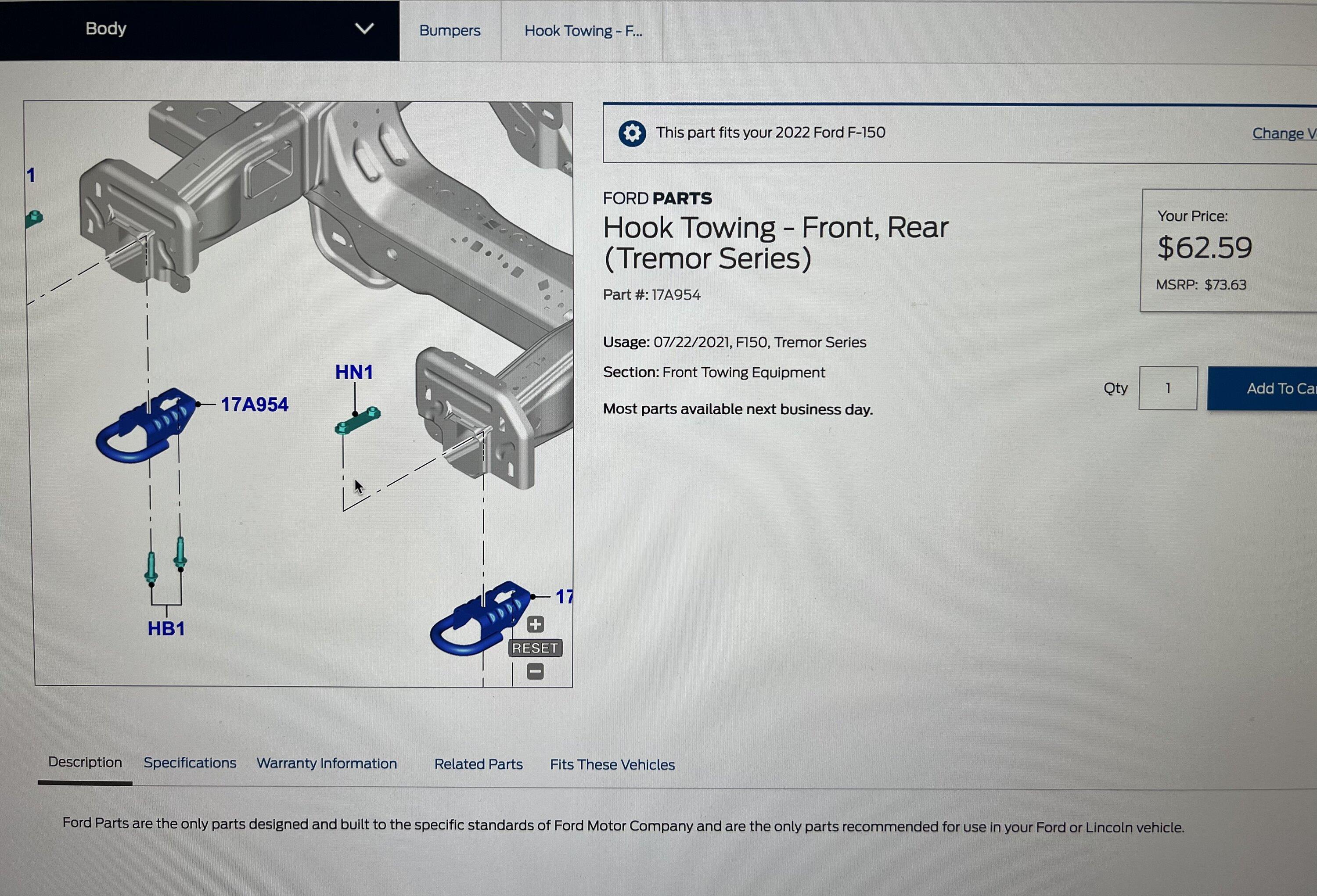 Ford F-150 Tremor Front Tow Hooks P/N help 0F6369F3-00B5-4A67-943F-07E31230D7B0