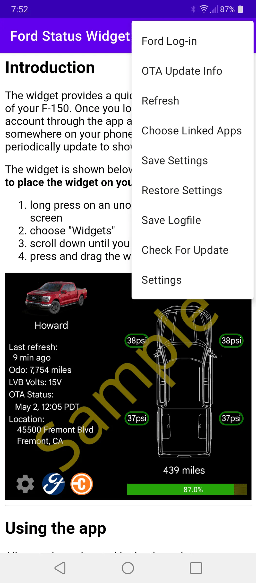 Ford F-150 Android widget 1