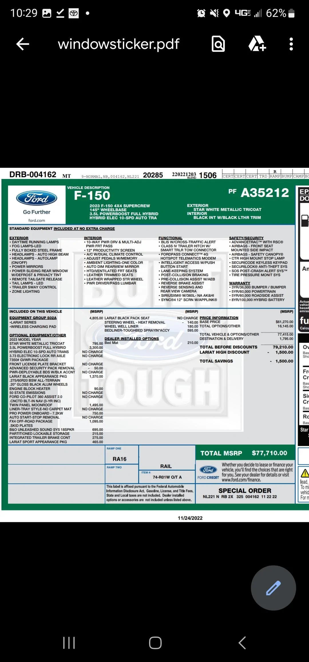 Ford F-150 11/28/22 Build Week 1000001904