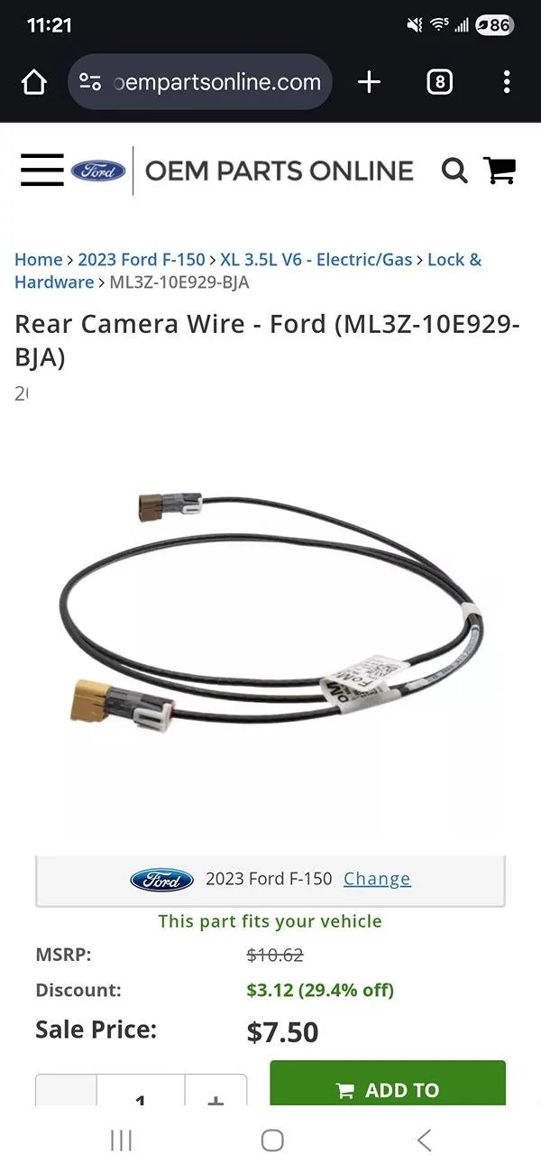 Ford F-150 Front 360 Camera Connector 1000003111