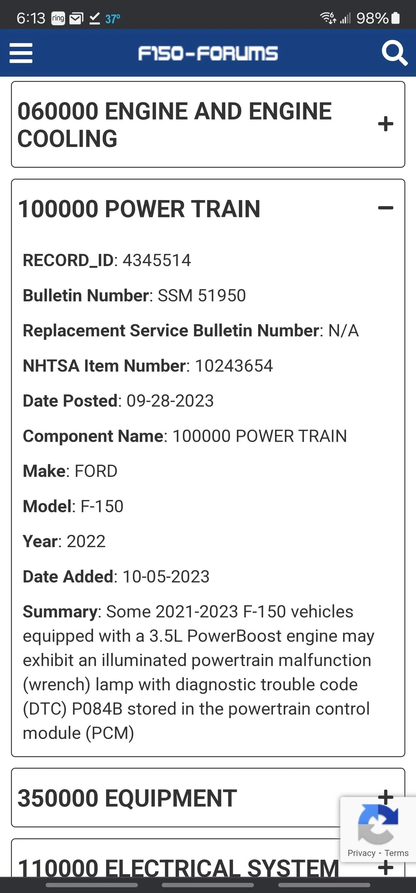 Ford F-150 Powertrain malfunction/reduced power 1000003475