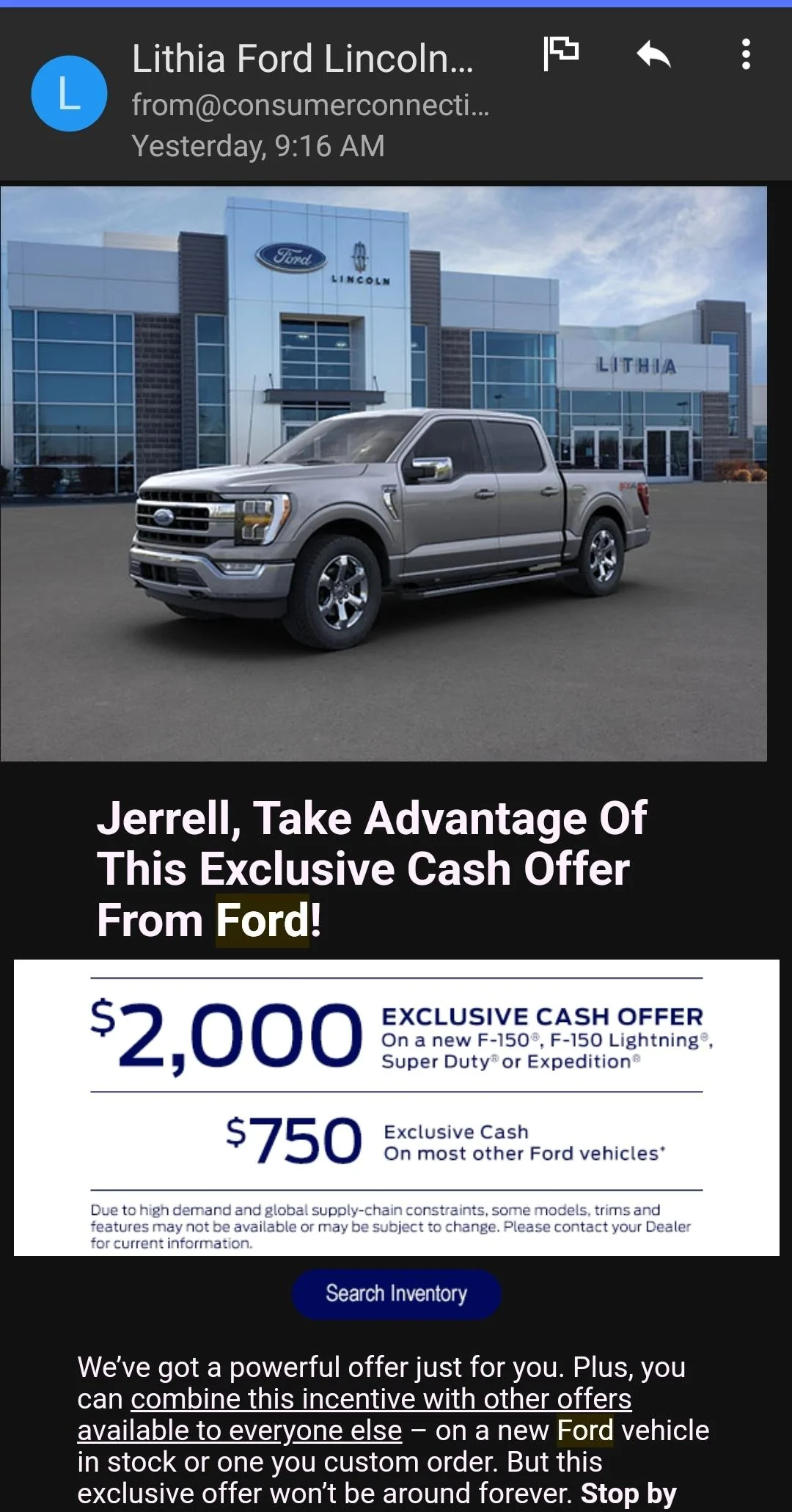 Ford F-150 personal cash offer. 1000007466