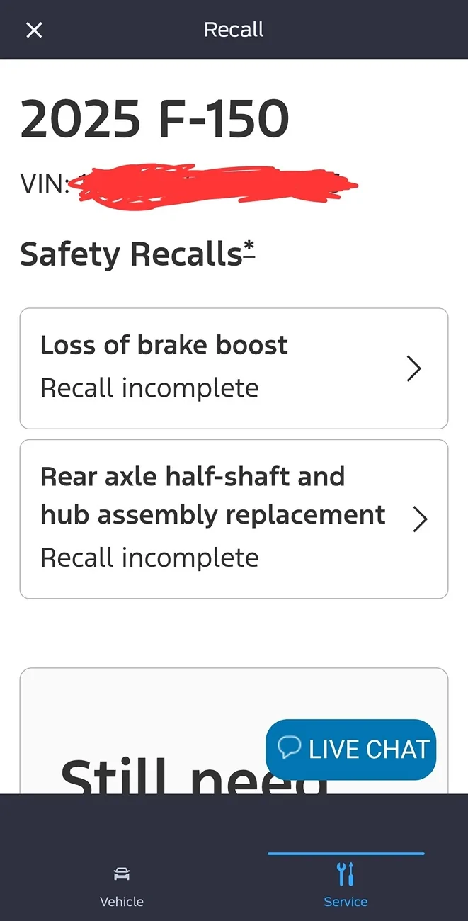 Ford F-150 Loss of Brake Boost - another recall 1000018772