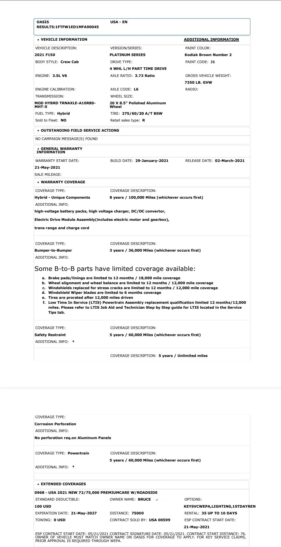 Ford F-150 Extended warranty 1000020583