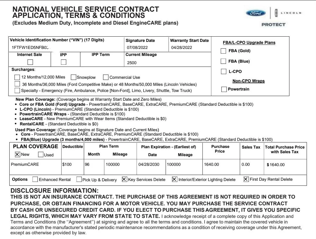 Ford F-150 Extended warranty 1000020585