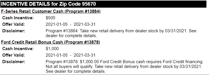 Ford F-150 New PCO's (cash offers) after Jan 4th 1609868549941