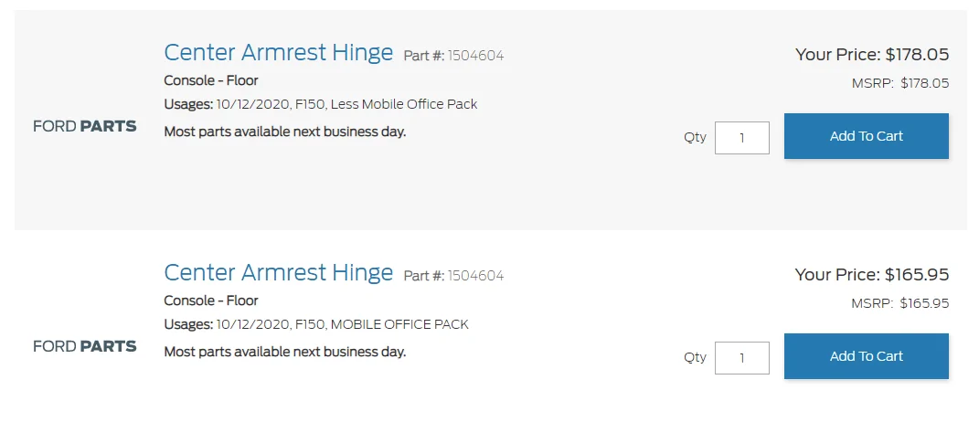 Ford F-150 Adding Work Station after sale (part numbers) 1610730543869