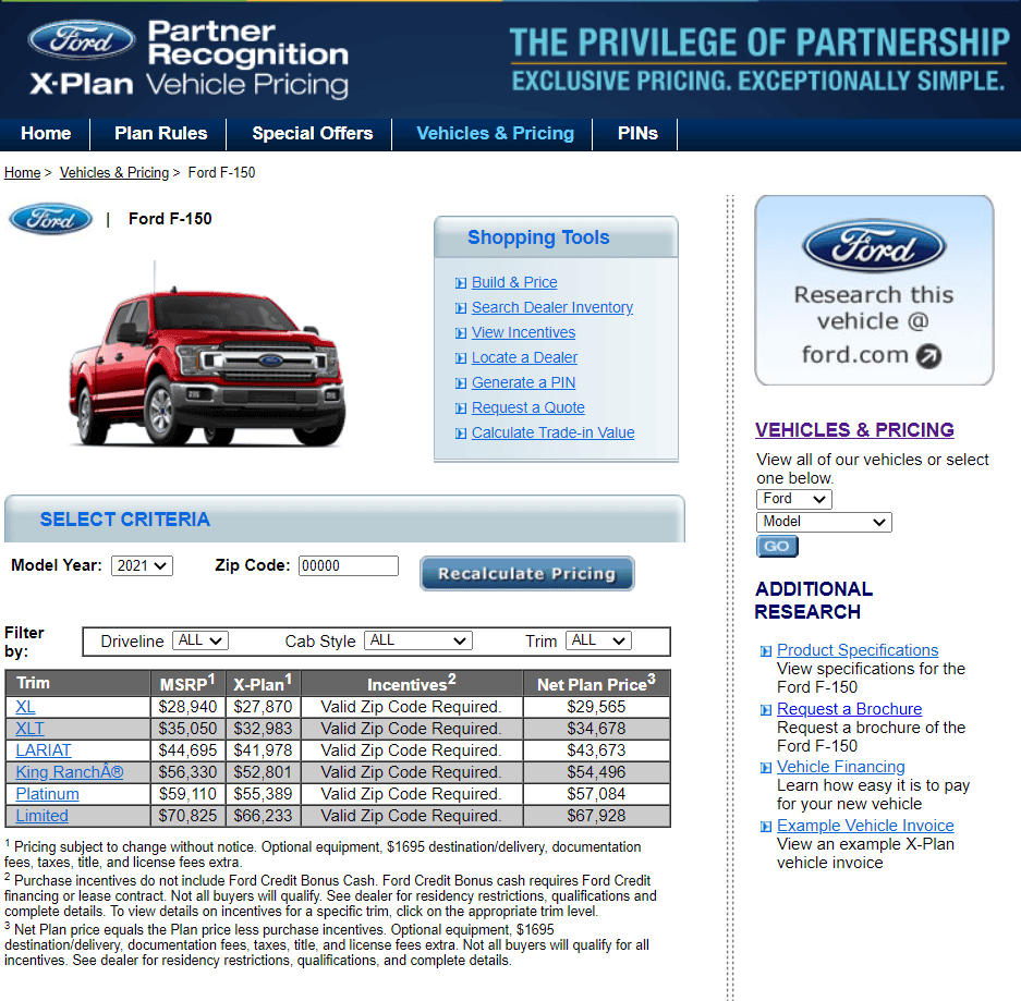 Ford F-150 Non-order x-plan pricing 1611589337622