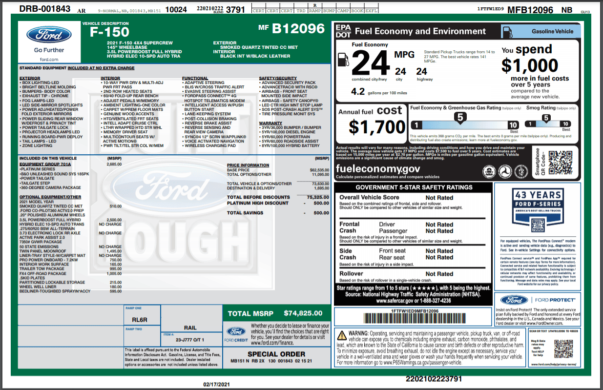Ford F-150 Got my VIN and Build Date - That was fast 1613579176506