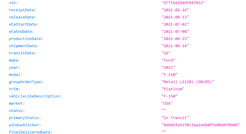 Ford F-150 FYI... Trucks seem to be moving... 10/31 changed to 7/8 and shows "Built" 1623759612685