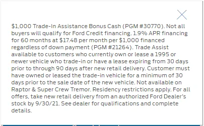 Ford F-150 Tremor Excluded from Special financing+$1000 Trade Assist 1628212192114