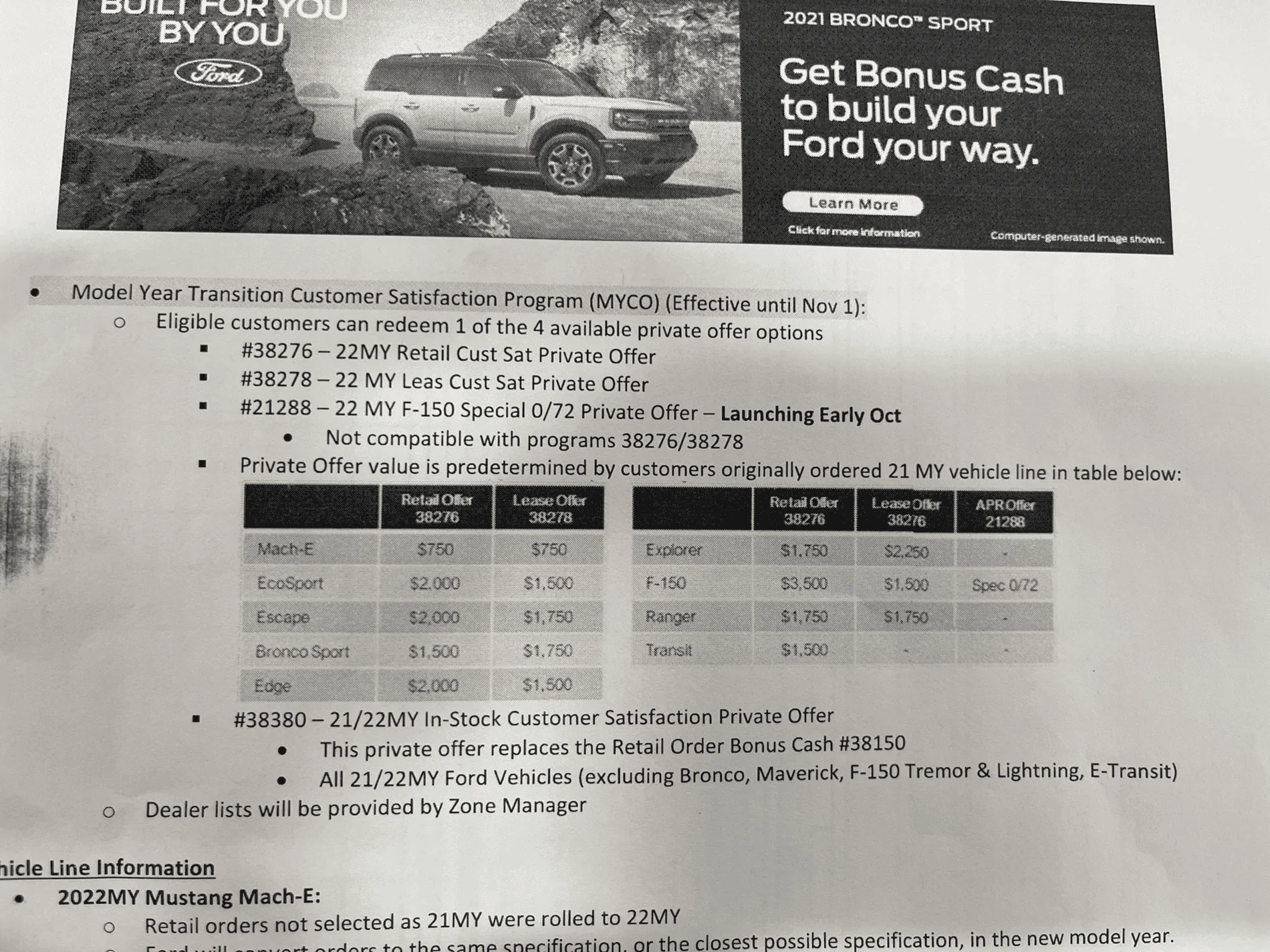 Ford F-150 Incentives for previous orders 1633620511638