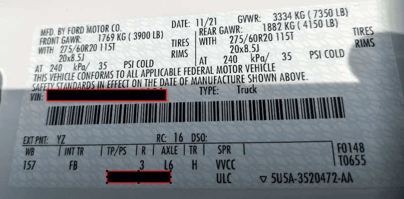 Ford F-150 2021 F-150 Payload Stickers 1640083576599