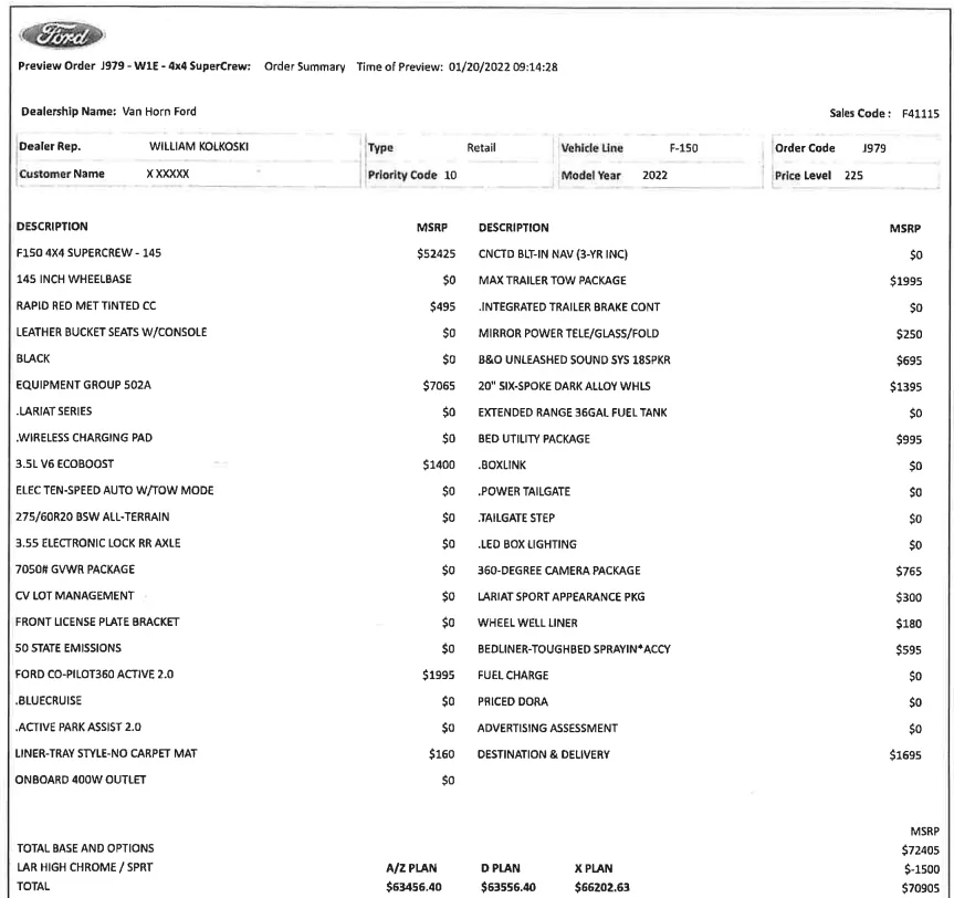 Ford F-150 2022 F150 Orders placed in January 2022 1649819677207