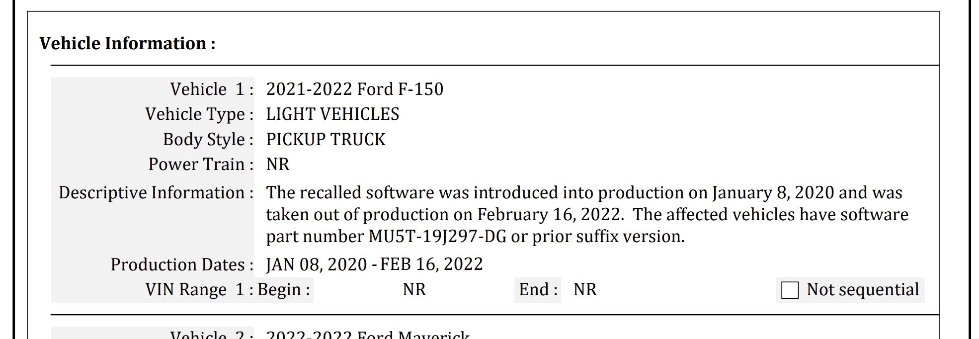 Ford F-150 Recall: REPROGRAM INTEGRATED TRAILER RELAY MODULE (Campaign/NHTSA#
22S17/22v193) 1649900814847
