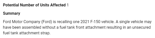 Ford F-150 22V414 - Unsecured Fuel Tank Attachment 1655490235963