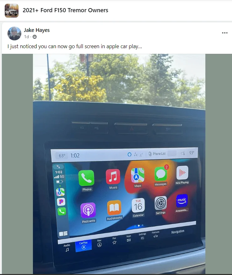 Ford F-150 Apple Carplay / Android Auto expand display 1660769238481