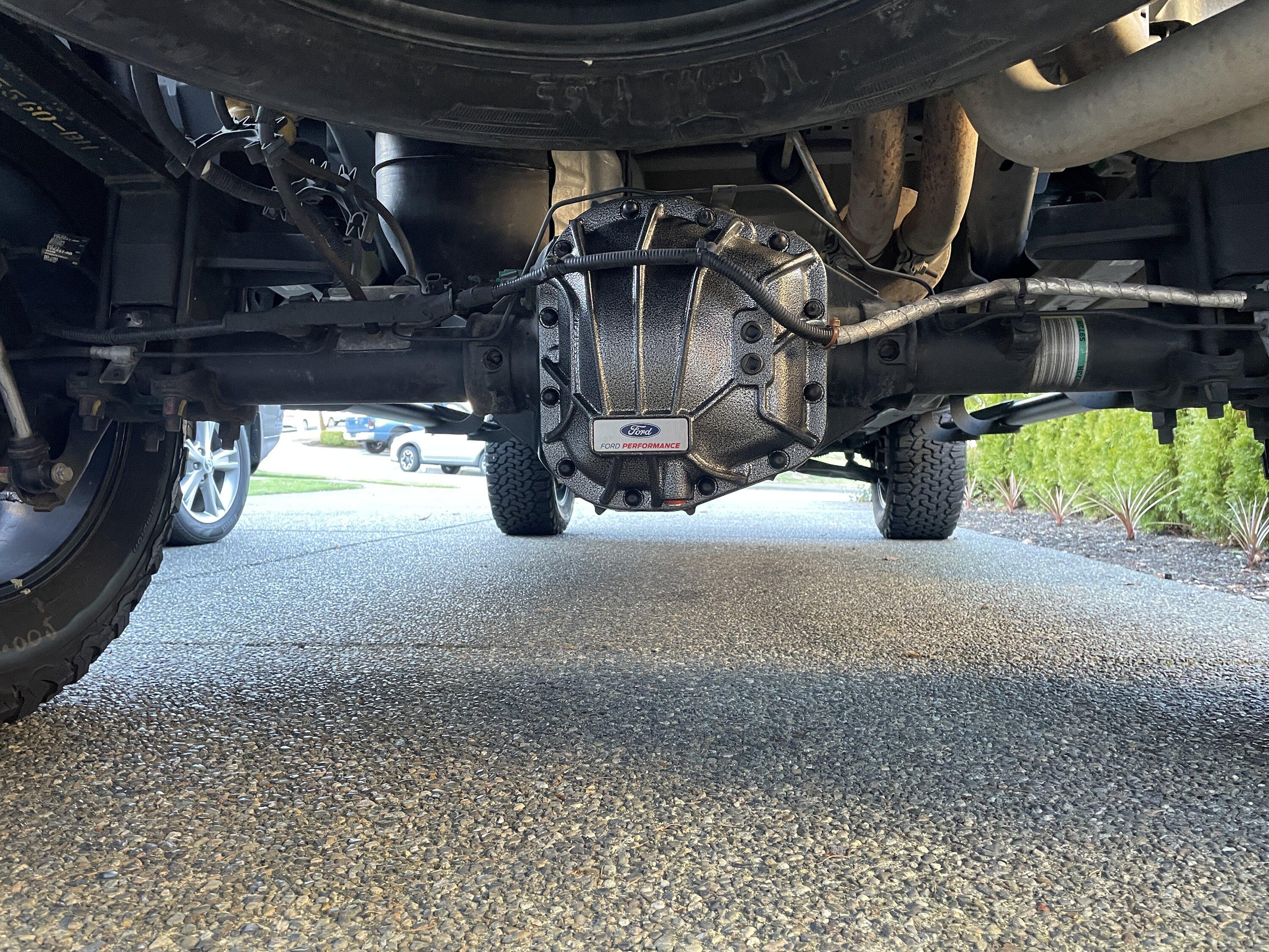 Ford F-150 New 5.0L Transmission Pan and 9.75 Rear Diff Cover Installed 1675034794219