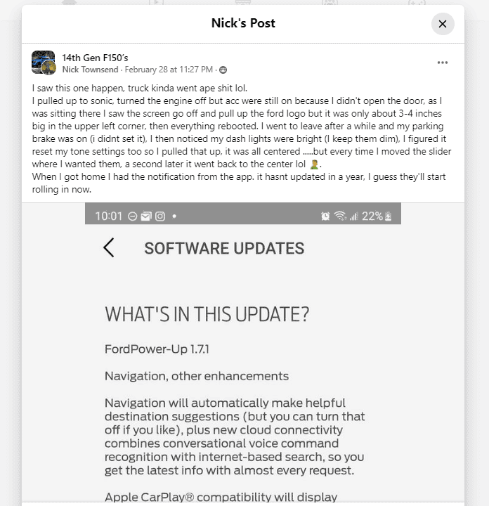 Ford F-150 Just seen this on FB, Could it be True?  1.7.1 pushed through OTA ????? 1677780166923