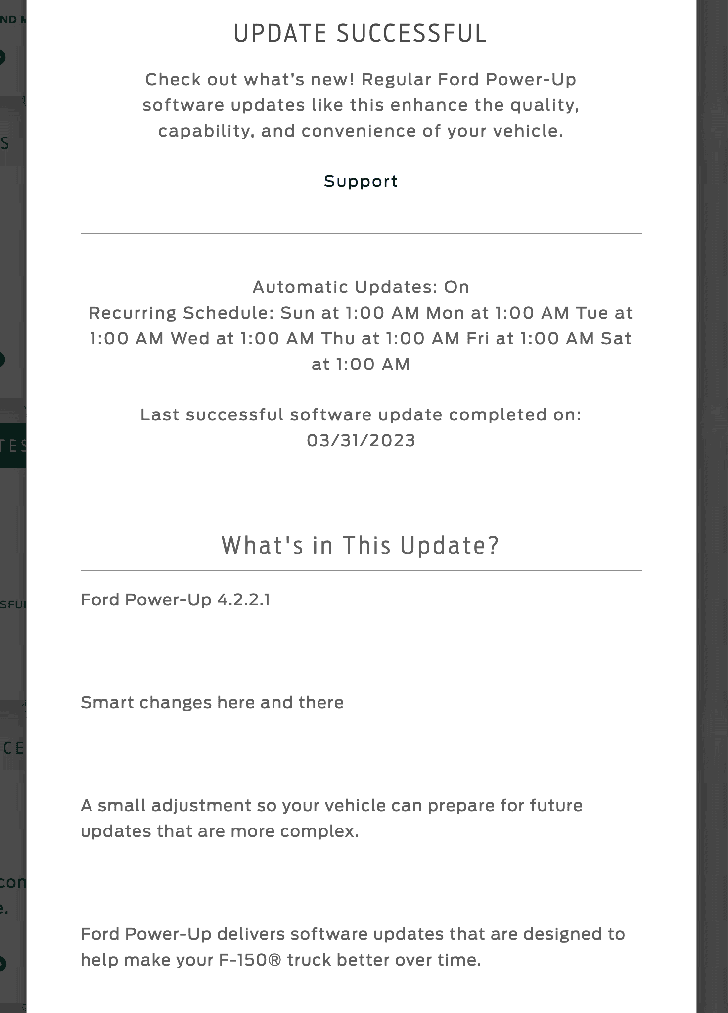 Ford F-150 Power-Up 4.2.1. OTA software update installed today 1680306943397