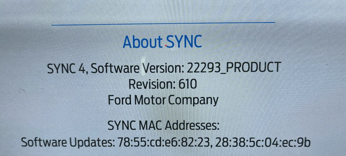 Ford F-150 Assistance with Sync Version 1680311470525