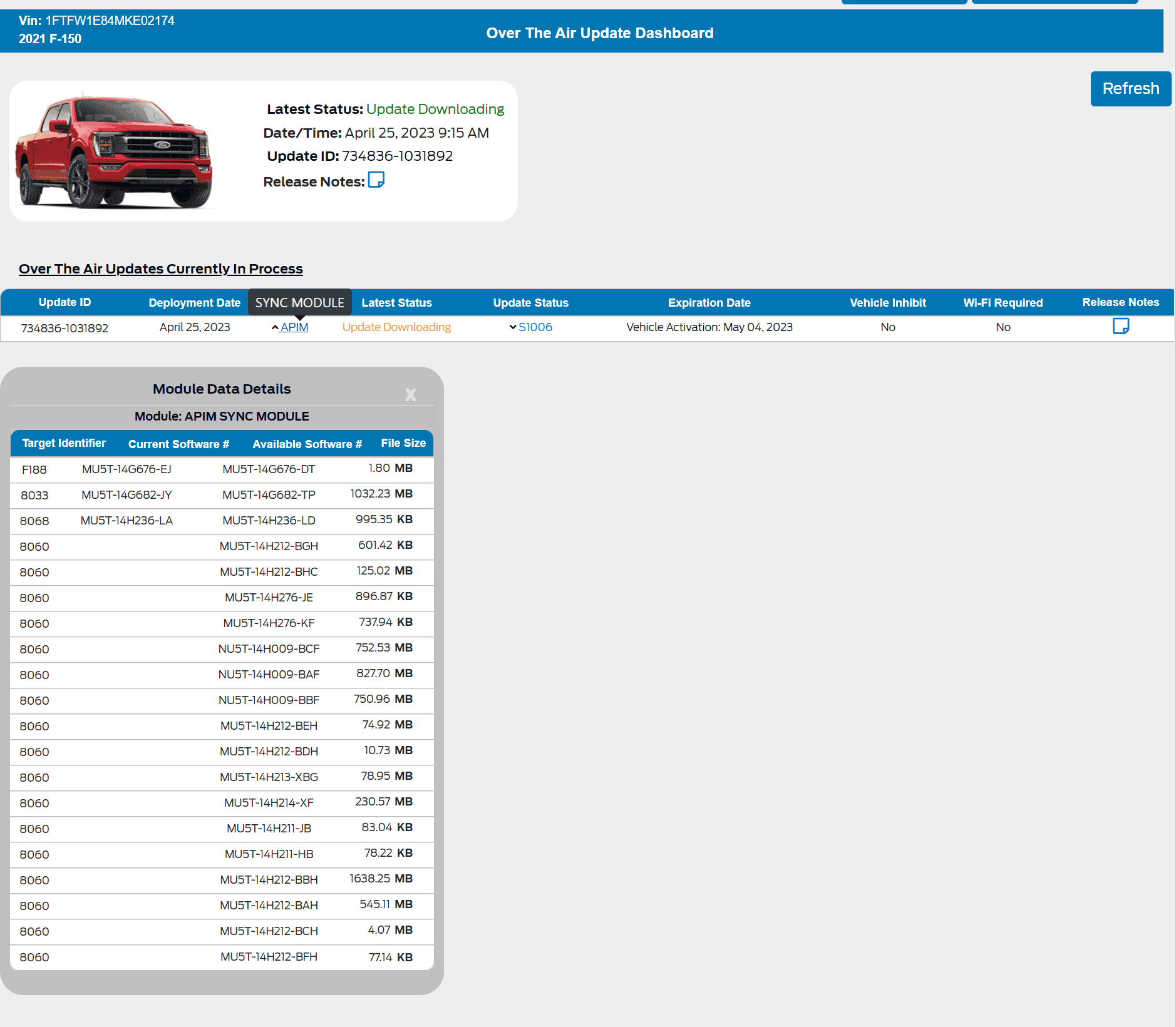 Ford F-150 Power-Up 4.2.1. OTA software update installed today 1682432489785