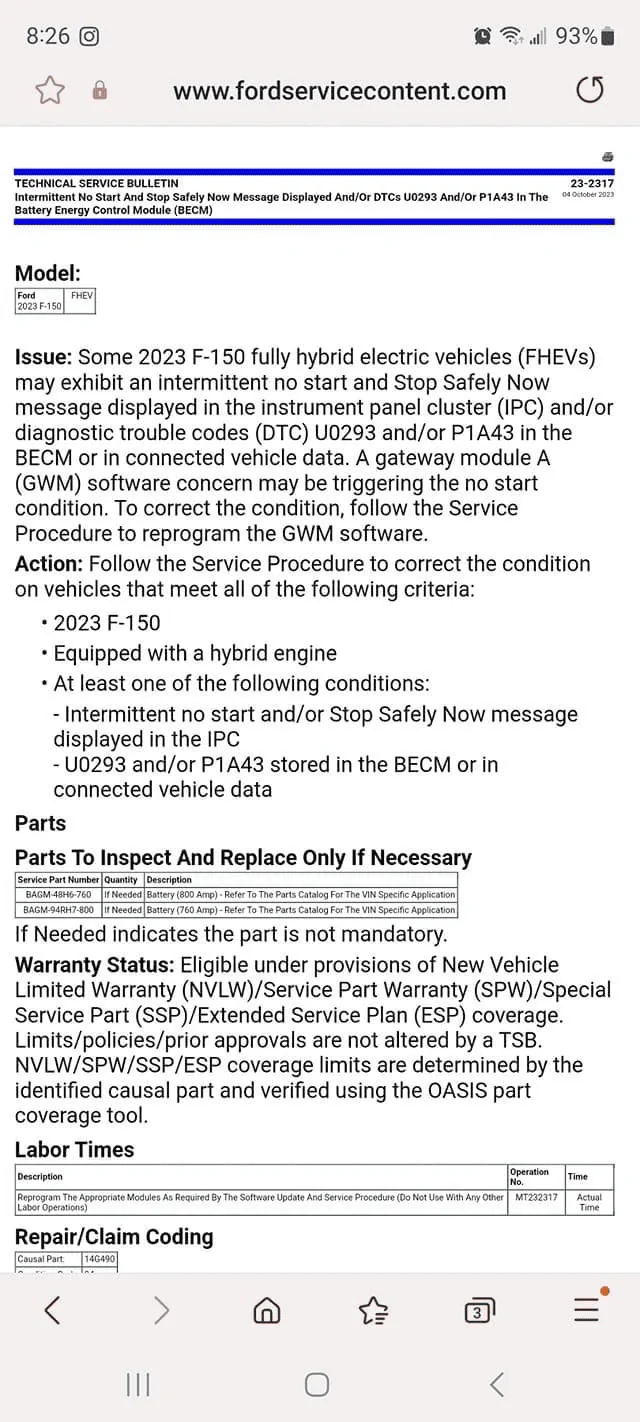 Ford F-150 HELP: "Stop Safely Now" message? 1696639896409