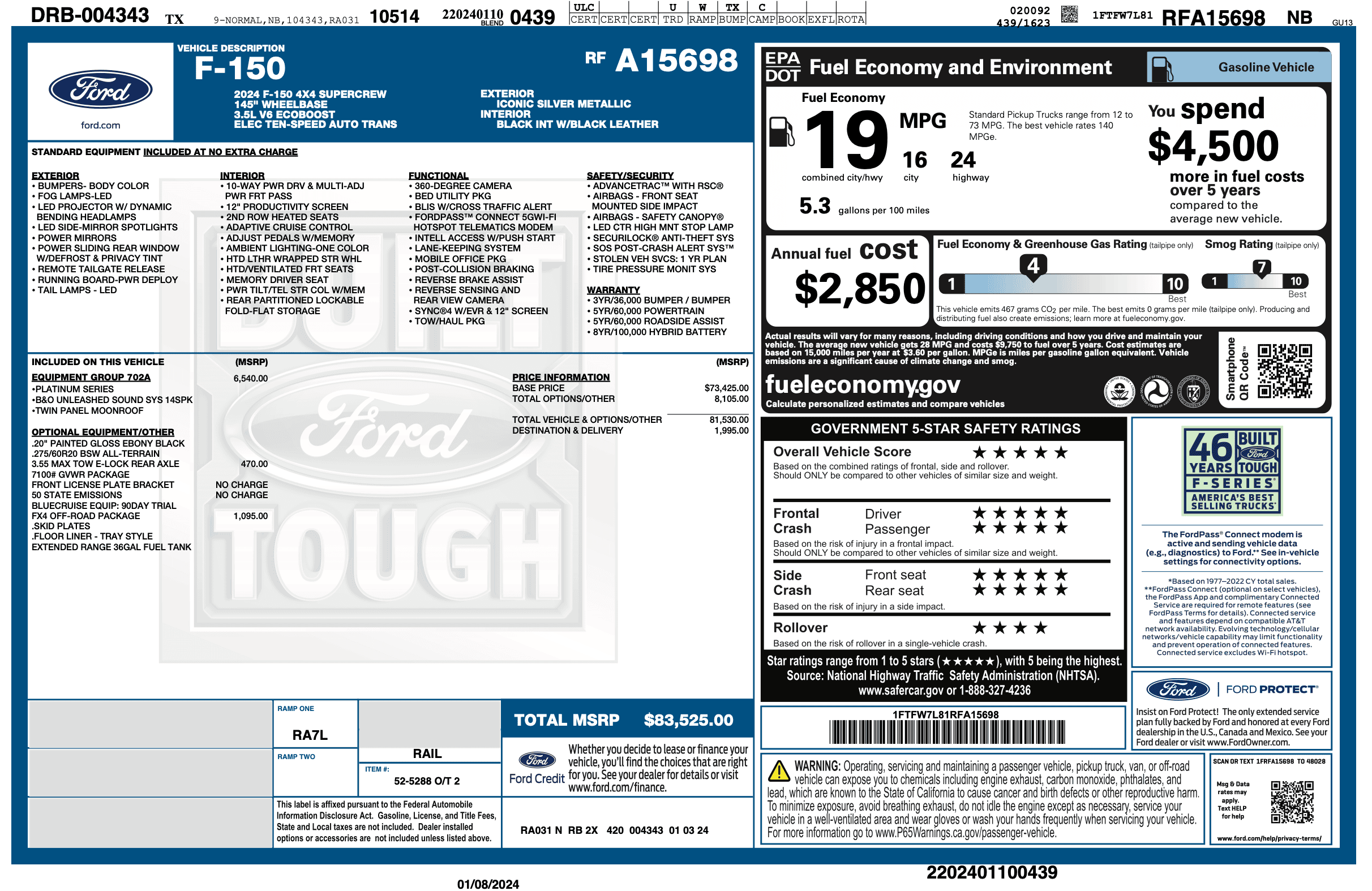 Ford F-150 Anyone Have a VIN w/ a Window Sticker for a 2024 Platinum or King Ranch? 1704765609823
