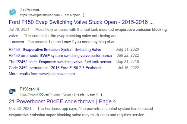 Ford F-150 CEL: evaporative emission vapor blocking valve may be stuck 1717889893180-ss