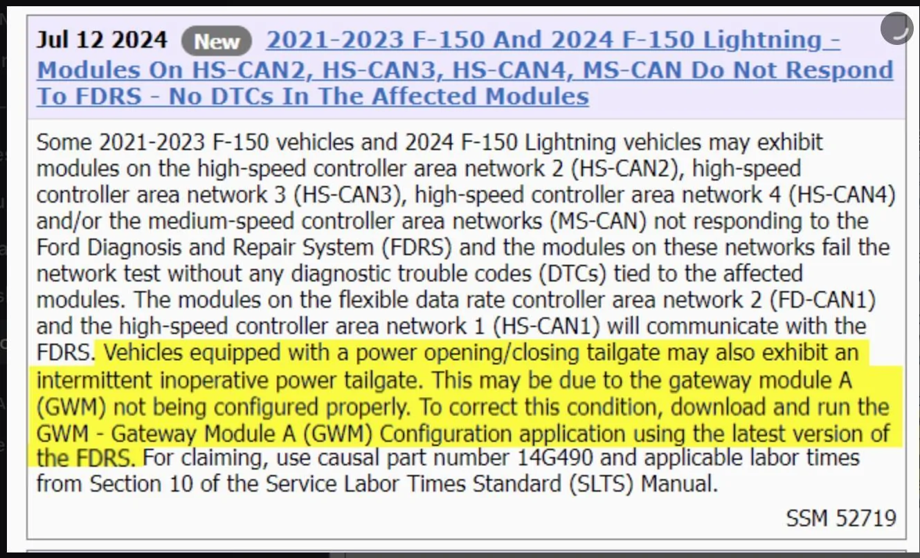 Ford F-150 Tailgate button not working. 1721589131893-a4