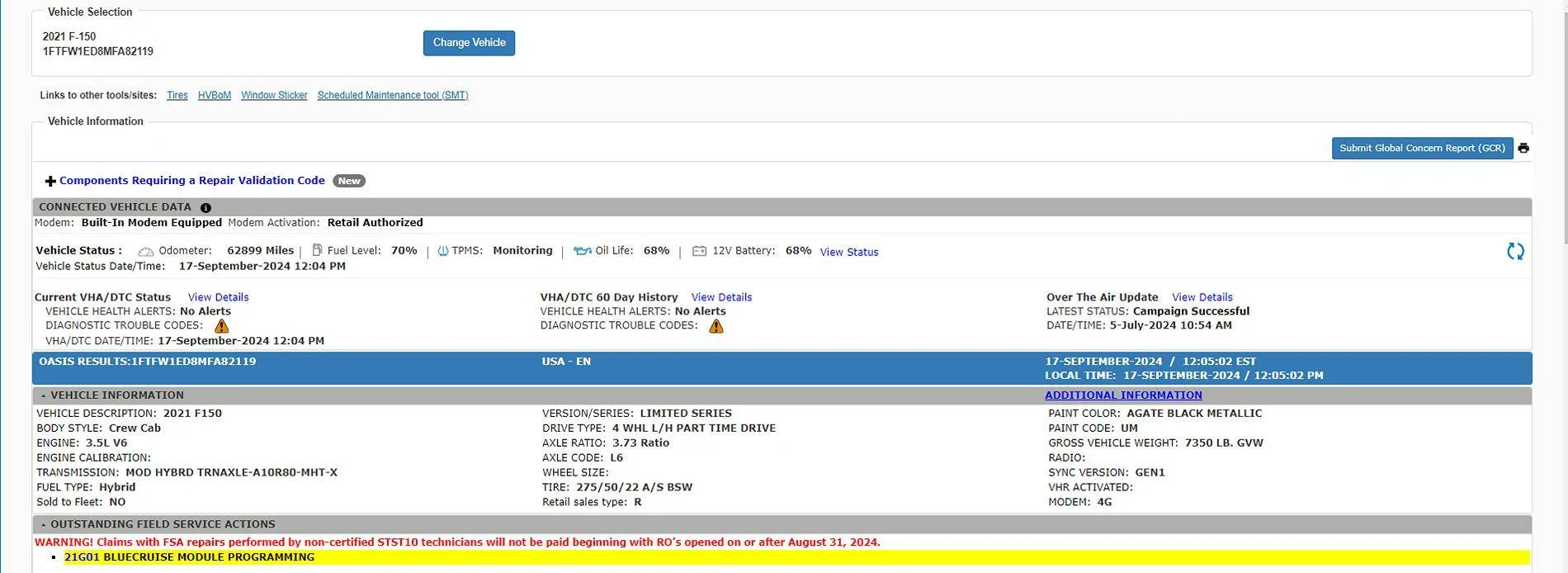 Ford F-150 Am I eligible for BlueCruise module programming under Campaign #21G01 in 2024? 1726589141218-w3