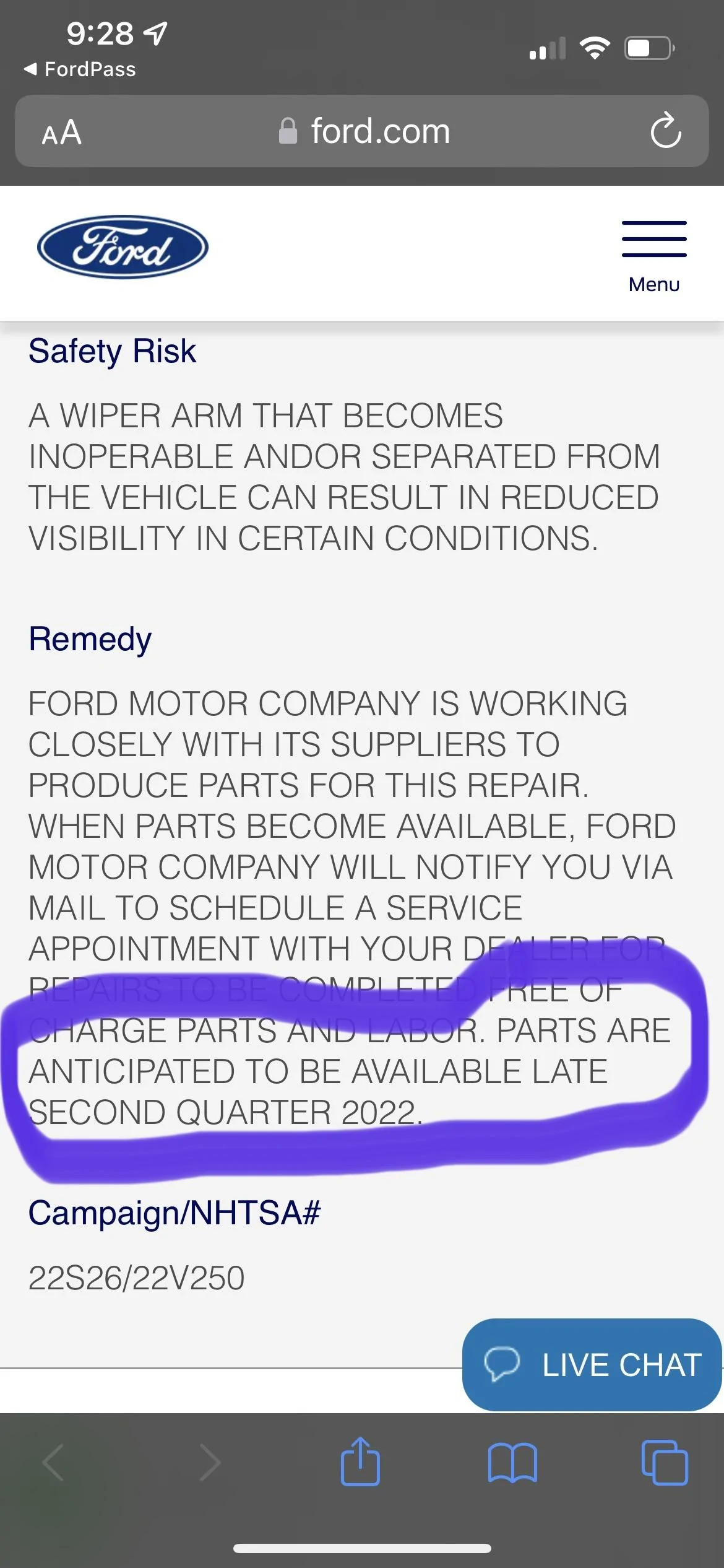 Ford F-150 Wiper recall 1863557F-8380-4F64-8177-AA126C1A3E30