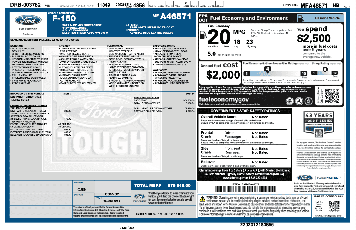 Ford F-150 King Ranch / Platinum / Limited Payload Sticker thread 1S