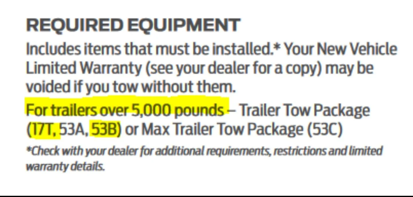 Ford F-150 5,000 LB. max for warranty without tow package? 20210117_102858