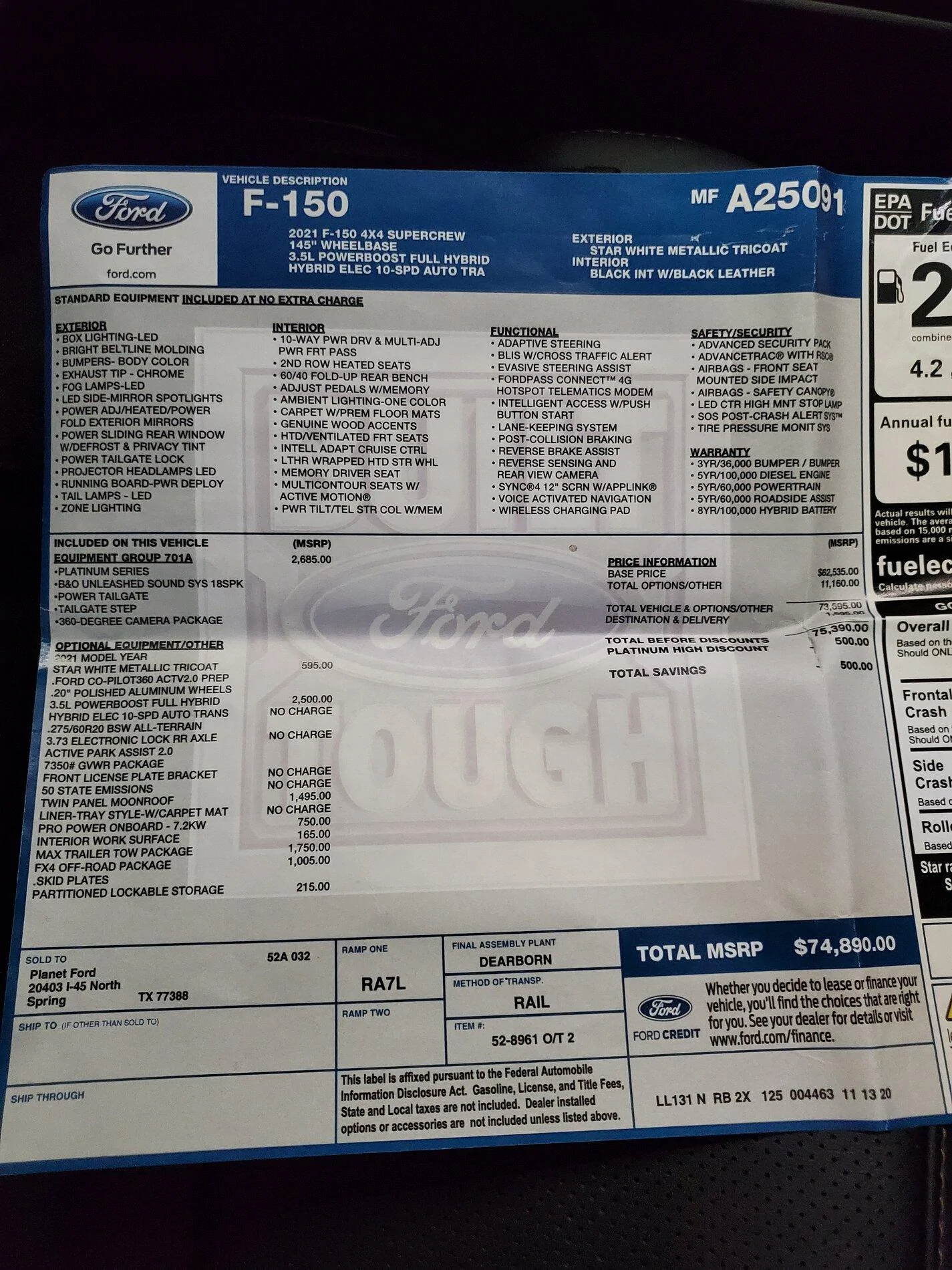 Ford F-150 Payload stickers - Lariat PowerBoost, Lariat 5.0L, STX 5.0L, XLT 5.0L, XLT 3.5L EcoBoost 20210117_110805