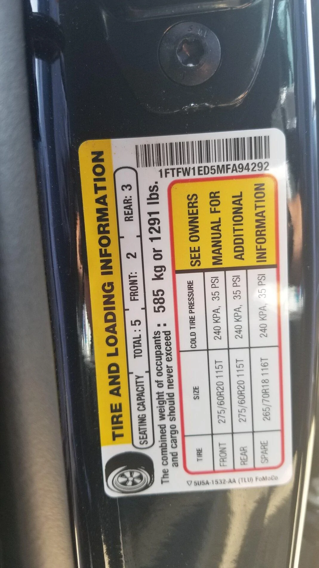 Ford F-150 King Ranch / Platinum / Limited Payload Sticker thread 20210809_122209