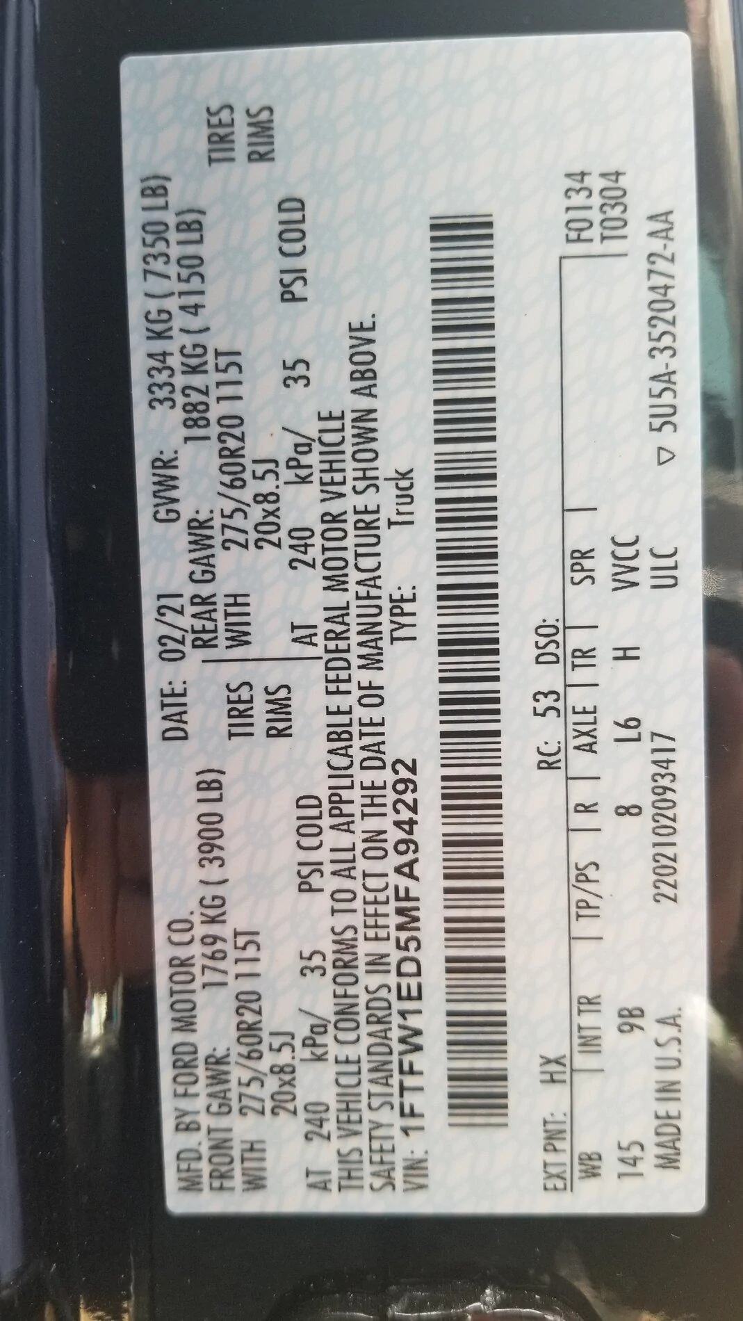 Ford F-150 King Ranch / Platinum / Limited Payload Sticker thread 20210809_122216