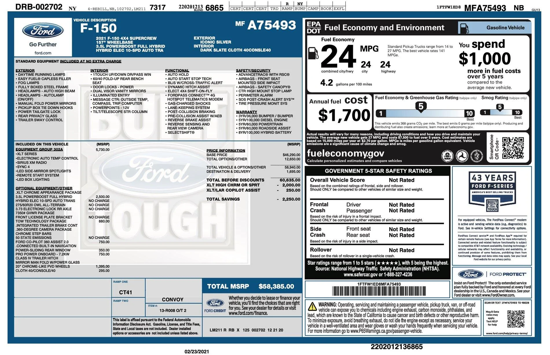 Ford F-150 Got the new Powerboost today! 2021FordWindowSticker