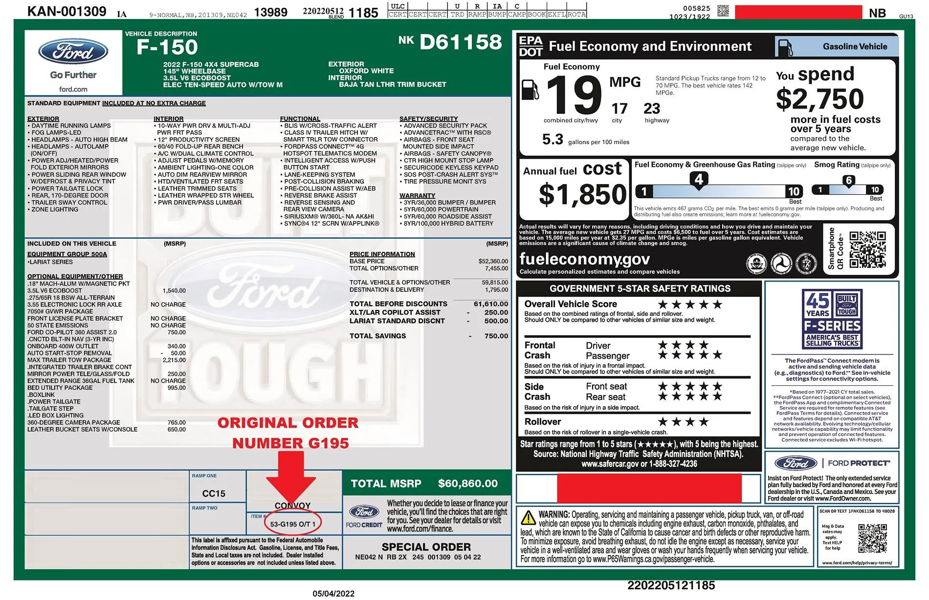 Ford F-150 My 25 order 2022 F150 Monroney Sticker