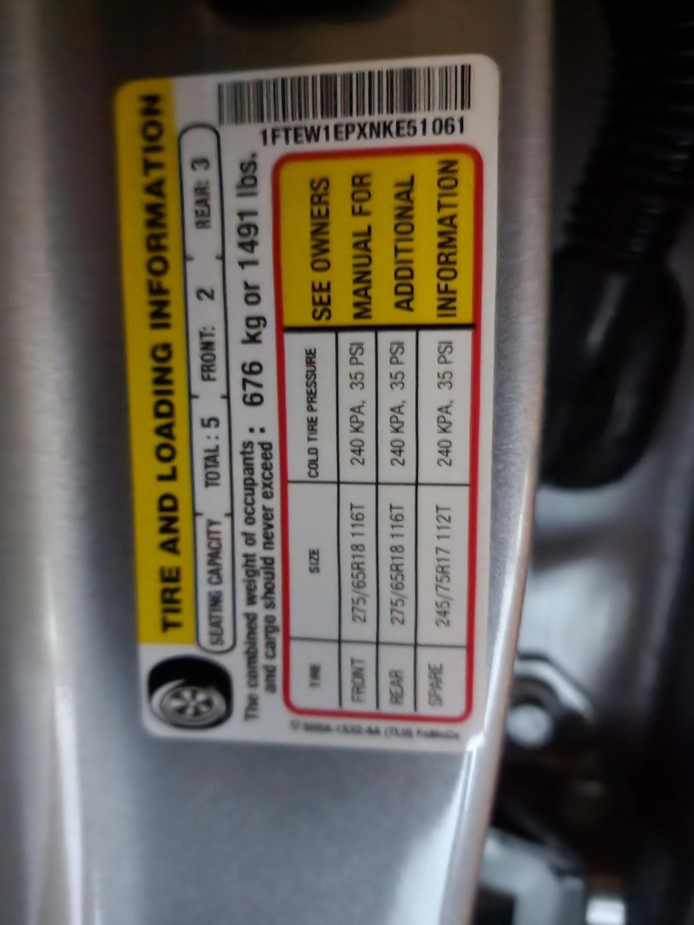 Ford F-150 What's your payload? 2.7 Lariat 20221228_193155