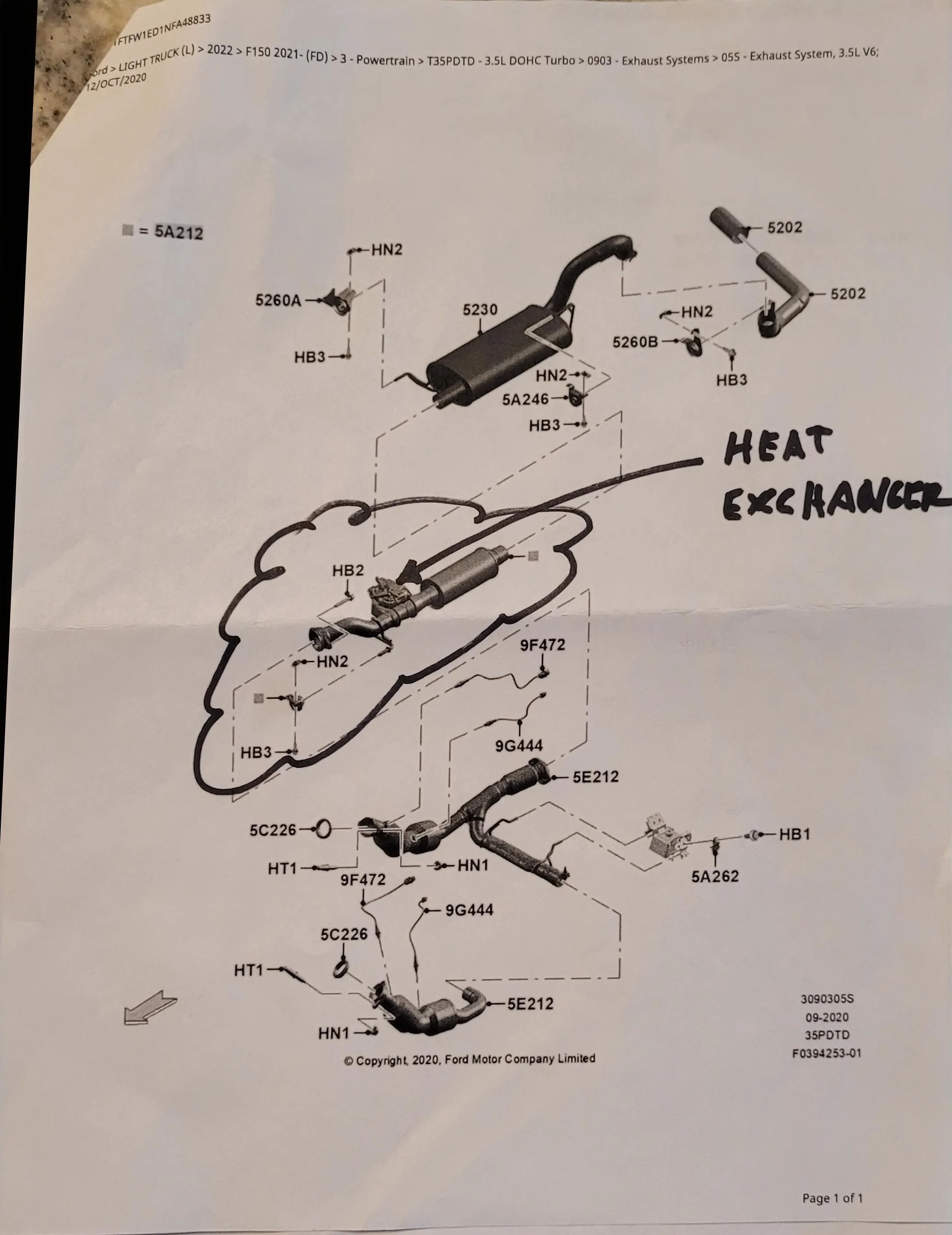 Ford F-150 Exhaust heat exchanger coolant leak. 20230111_153612