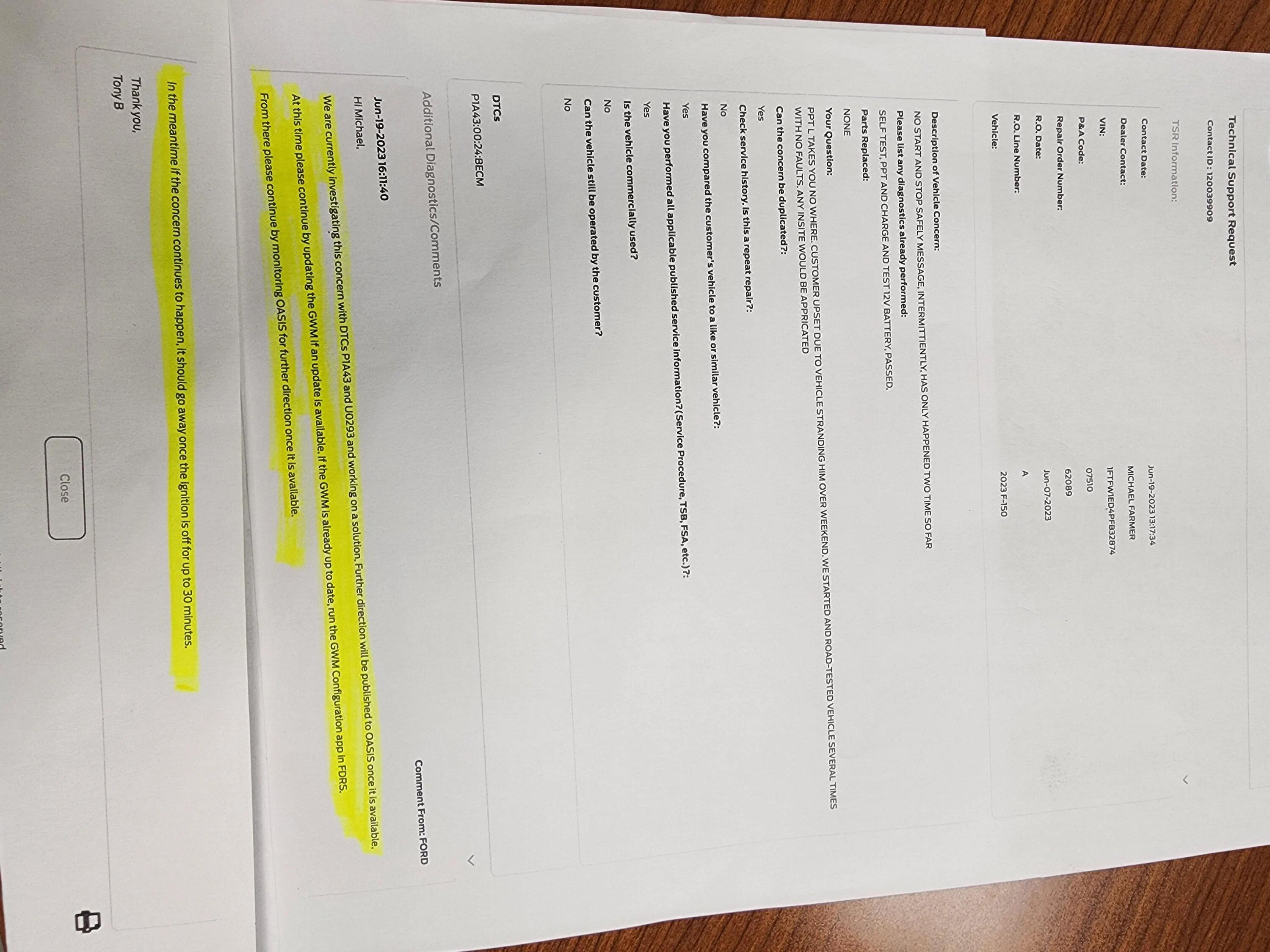 Ford F-150 HELP: "Stop Safely Now" message? 20230620_113832