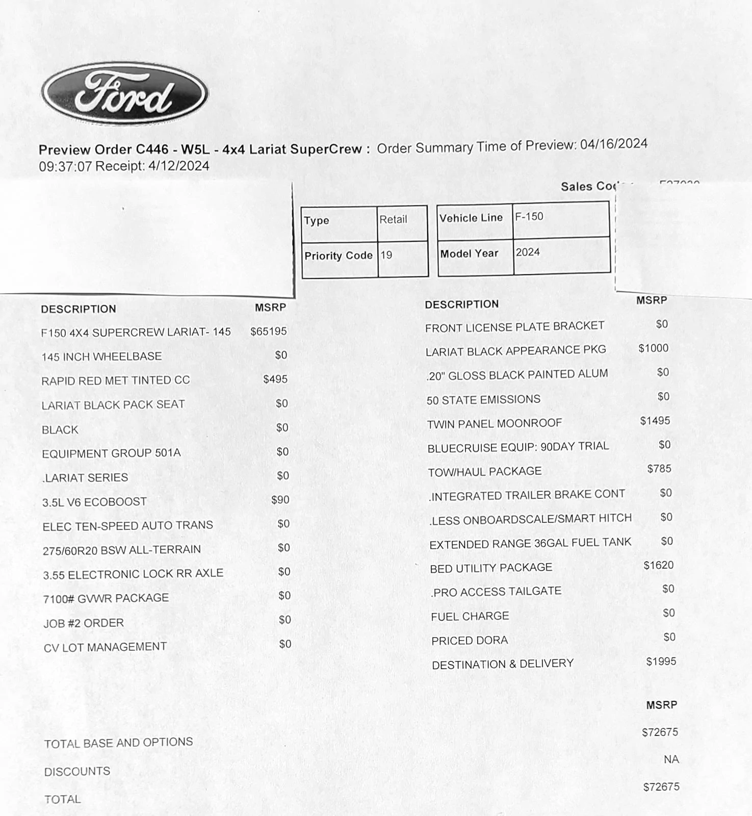 Ford F-150 2024 Lariat Black Appearance Package Orders 20240424_131035