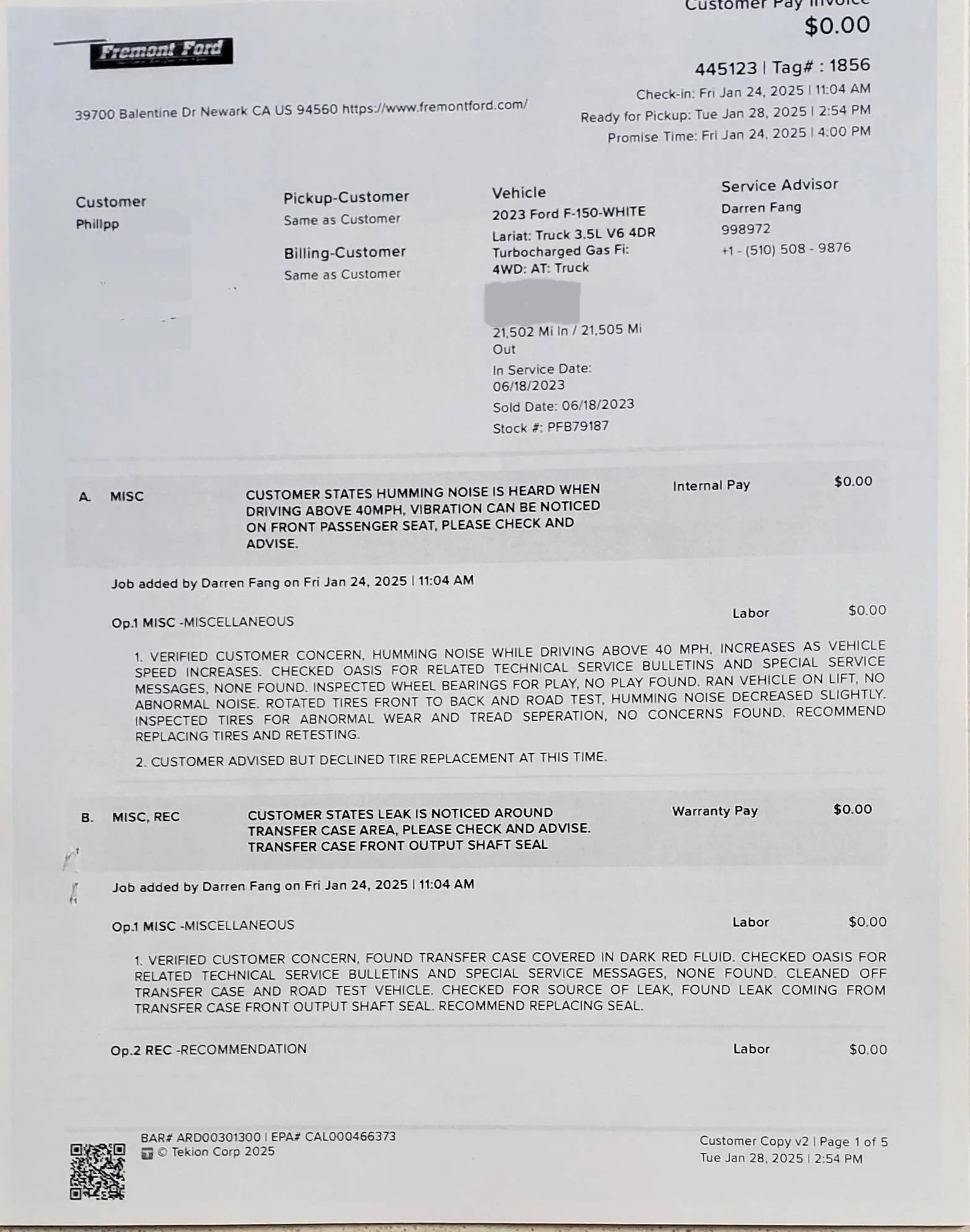 Ford F-150 Need advice/help with front differential noise 20250129_105859