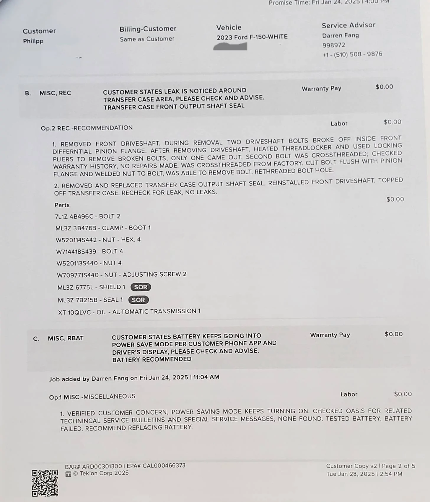 Ford F-150 Need advice/help with front differential noise 20250129_105925