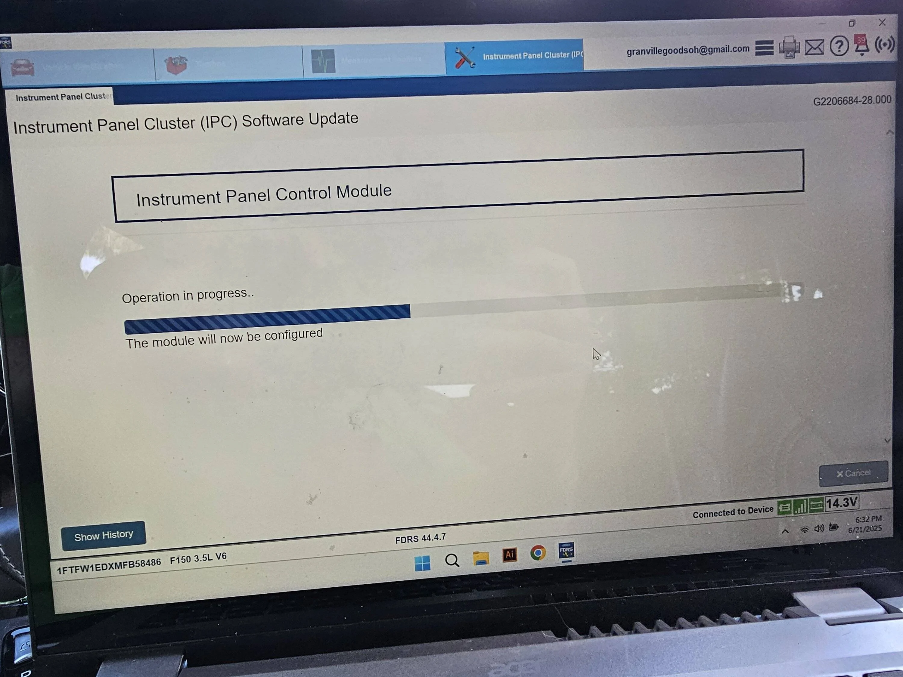 Ford F-150 IPC stuck on "the module will now be configured" after using CAN when USB failed.  Help 20250621_183346