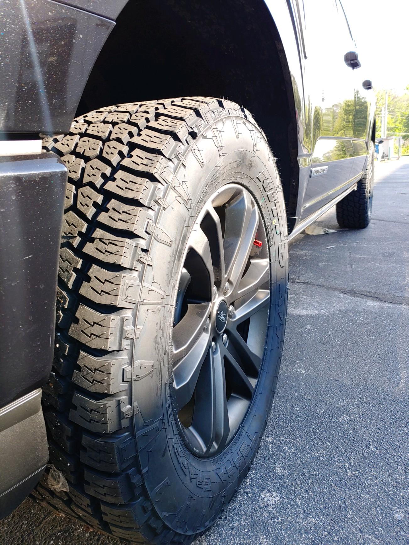 Ford F-150 275/65/20 Nitto Ridge Grappler VS 295/60/20 Terra Grappler side by side visual comparison. 2609