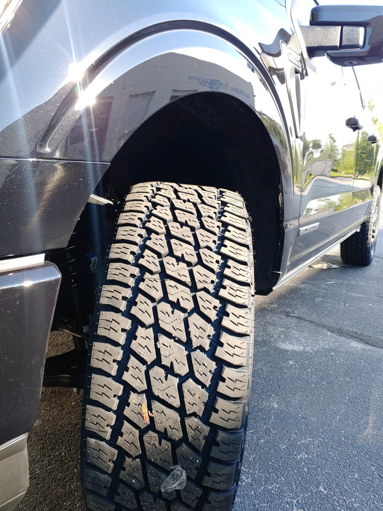 Ford F-150 275/65/20 Nitto Ridge Grappler VS 295/60/20 Terra Grappler side by side visual comparison. 2611