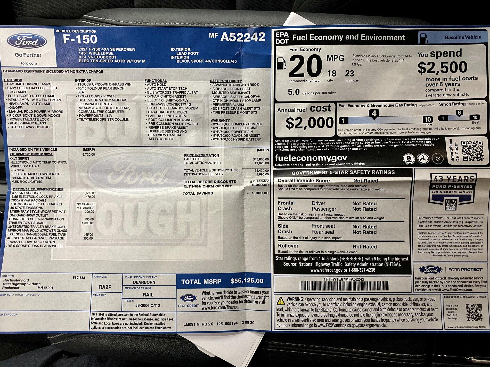 Ford F-150 Real-Life Scaled Out Weight of 2021 F-150 XLT Sport 351767F3-B0EE-43B2-9816-DFE8A3533193